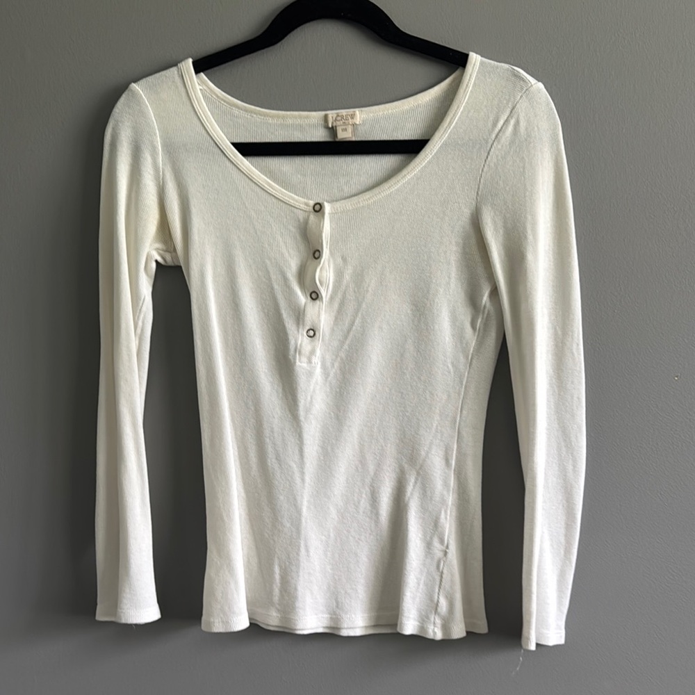 Women's Jcrew white Long Sleeve Henley Top